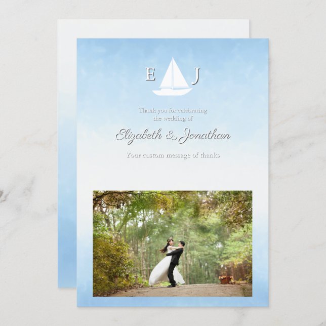Cartão De Agradecimento Water Meets Sky Watercolor Wedding (Frente/Verso)