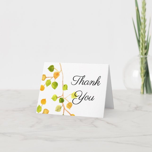 Cartão De Agradecimento Watercolor Aspen Leaves Thank You Card (Frente)