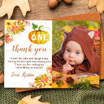 Cartão De Agradecimento Watercolor Autumn Floral Pumpkin Foto de Aniversár<br><div class="desc">Watercolor Autumn Floral Pumpkin Foto de Aniversário</div>
