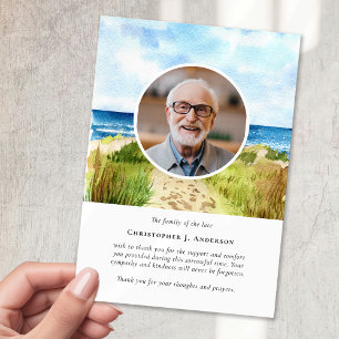 Cartão De Agradecimento Watercolor Beach Photo Sympathy Funeral Memorial