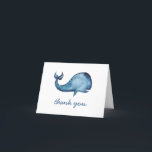 Cartão De Agradecimento Watercolor blue navy cute whale. Kids birthday<br><div class="desc">Watercolor blue navy whale kids birthday Thank you card. Please contact me if you need additional items.</div>