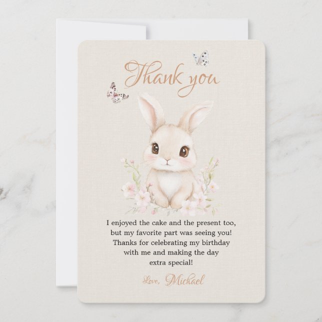 Cartão De Agradecimento Watercolor Bunny First Birthday Thank You (Frente)
