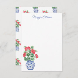 Cartão De Agradecimento Watercolor Chinoiserie Vase dos Alemães Vermelhos