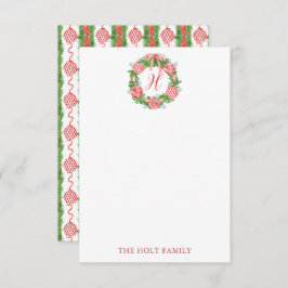 Cartão De Agradecimento Watercolor Chinoiserie Wreath Monograma