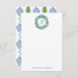 Cartão De Agradecimento Watercolor Chinoiserie Wreath Monograma