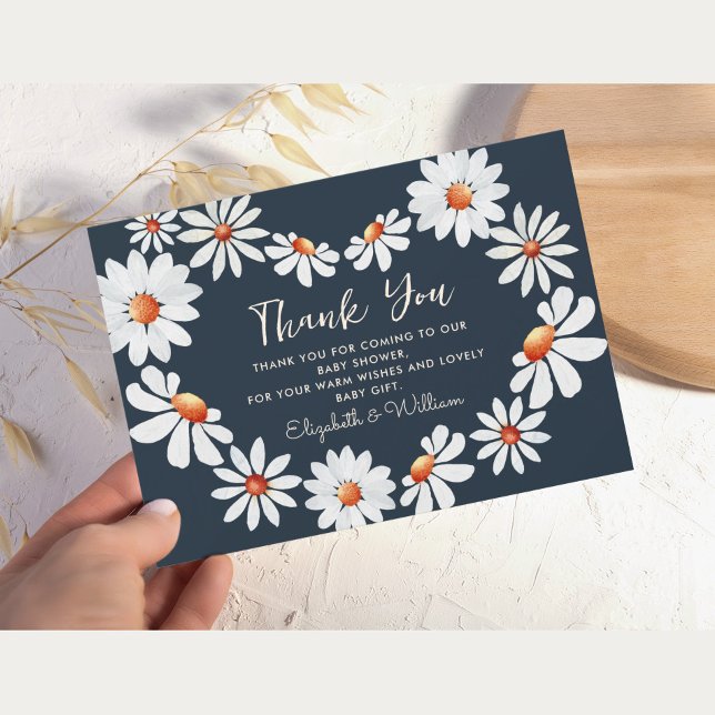 Cartão De Agradecimento Watercolor Daisy Chá de fraldas Obrigado (Criador carregado)