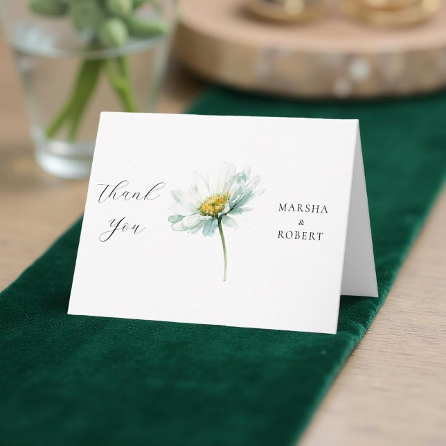 Cartão De Agradecimento Watercolor Daisy Elegant Wedding Floral (Criador carregado)