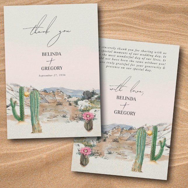 Cartão De Agradecimento Watercolor Desert Cactus Boho Wedding (Watercolor Desert Cactus Boho Wedding Thank You Card)