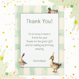 Cartão De Agradecimento Watercolor Duck with Teal & Yellow Birthday Party 