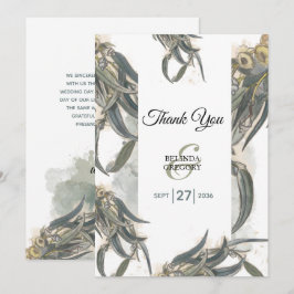Cartão De Agradecimento Watercolor Eucalyptus Deixa Casamento Verde