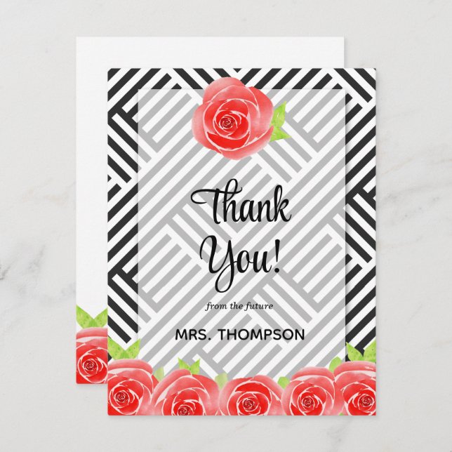 Cartão De Agradecimento Watercolor Floral Obrigado (Frente/Verso)