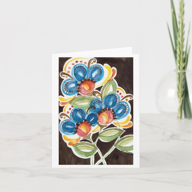 Cartão De Agradecimento Watercolor Folk Art Notecard (Frente)