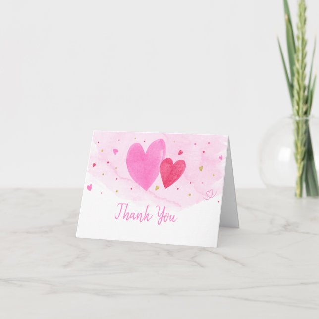 Cartão De Agradecimento Watercolor Hearts Birthday (Frente)