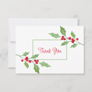 Cartão De Agradecimento Watercolor Holly Sprig