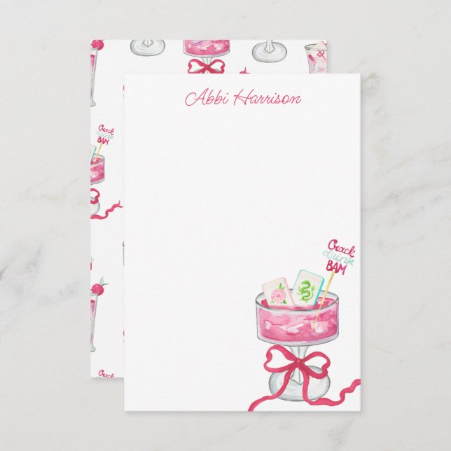 Cartão De Agradecimento Watercolor Hot Pink Mahjong Cocktails (Frente/Verso)