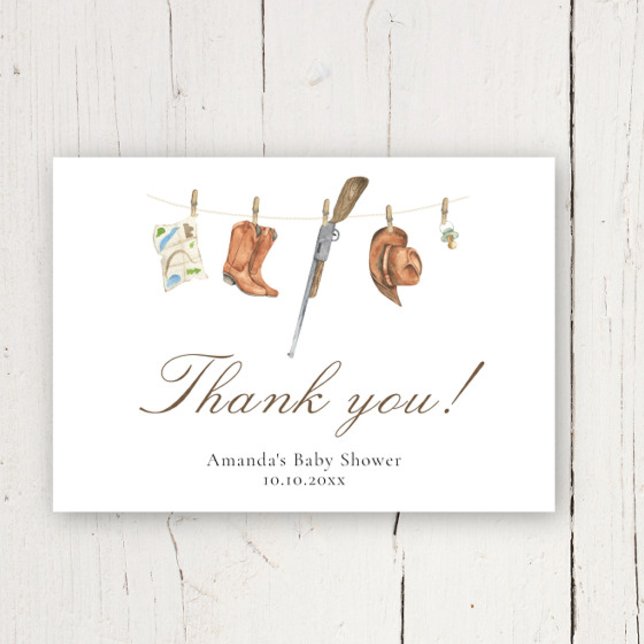 Cartão De Agradecimento Watercolor Hunter Baby Shower Thank you (Criador carregado)