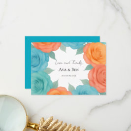 Cartão De Agradecimento Watercolor Orange and Teal Roses Wedding
