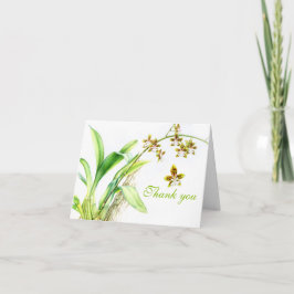 Cartão De Agradecimento Watercolor orchid greenery wedding thank you card