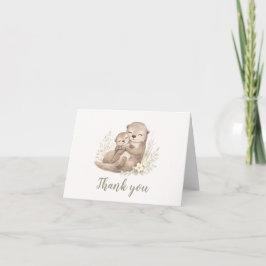 Cartão De Agradecimento Watercolor Otter Family Botanical Baby Shower