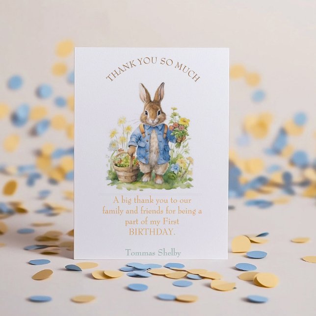 Cartão De Agradecimento Watercolor Peter Rabbit Birthday (Criador carregado)