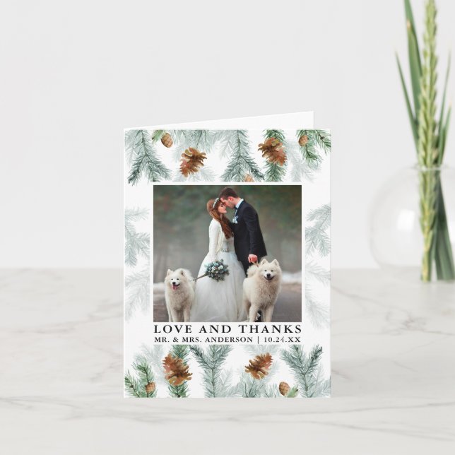 Cartão De Agradecimento Watercolor Pine Cones Love Obrigados (Frente)