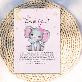 Cartão De Agradecimento Watercolor Pink Elephant Baby shower girl