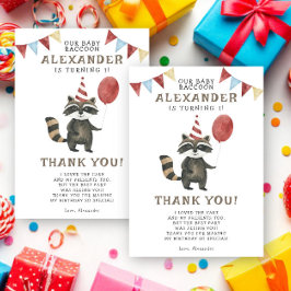 Cartão De Agradecimento Watercolor Raccoon 1st Birthday 