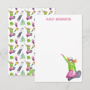 Cartão De Agradecimento Watercolor Snowboard Personalizado