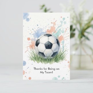 Cartão De Agradecimento Watercolor Soccer Boy's Birthday Party
