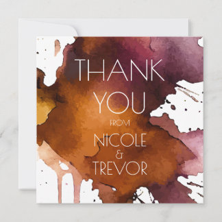Cartão De Agradecimento Watercolor Splat Wedding