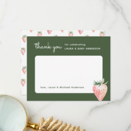 Cartão De Agradecimento Watercolor Strawberry Berry Sweet Baby Shower