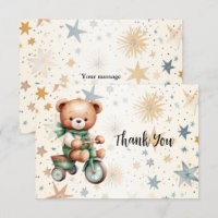 Watercolor Teddy Bear Stars Green Bike Party
