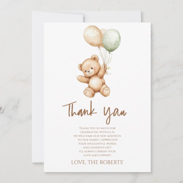 Cartão De Agradecimento Watercolor Teddy Bear Thank You Card (Frente)