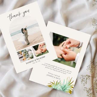 Cartão De Agradecimento Watercolor Tropical Palm Destination Wedding Photo