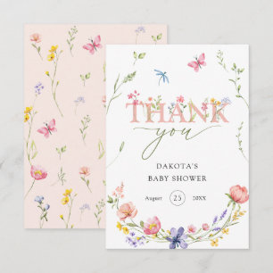 Cartão De Agradecimento Watercolor Wildflower Baby in Bloom Welcome