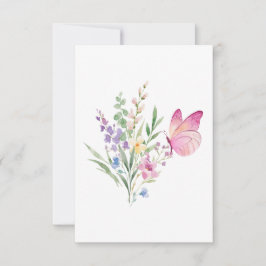 Cartão De Agradecimento Watercolor Wildflower Bouquet with Pink Butterfly