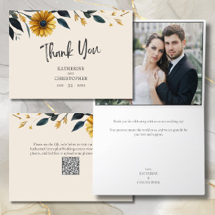 Cartão De Agradecimento Watercolor Wildflower Elegant Beige Wedding Foto