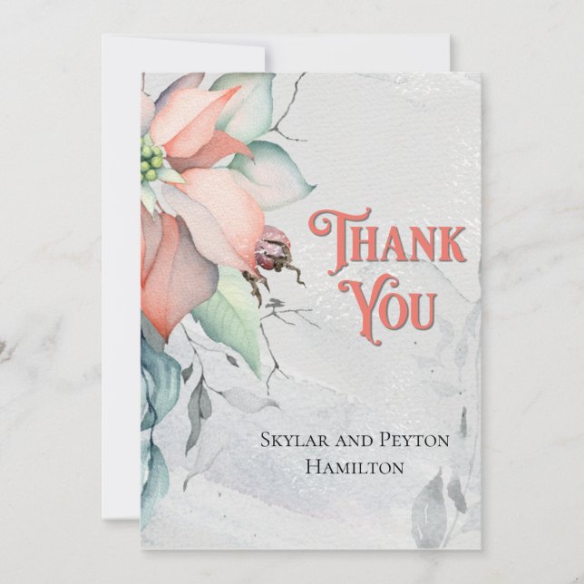 Cartão De Agradecimento Watercolor Winter Holiday Poinsettia (Frente)