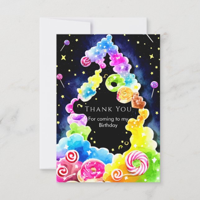 Cartão De Agradecimento Watercolor Wonderland Candyland Birthday (Frente)