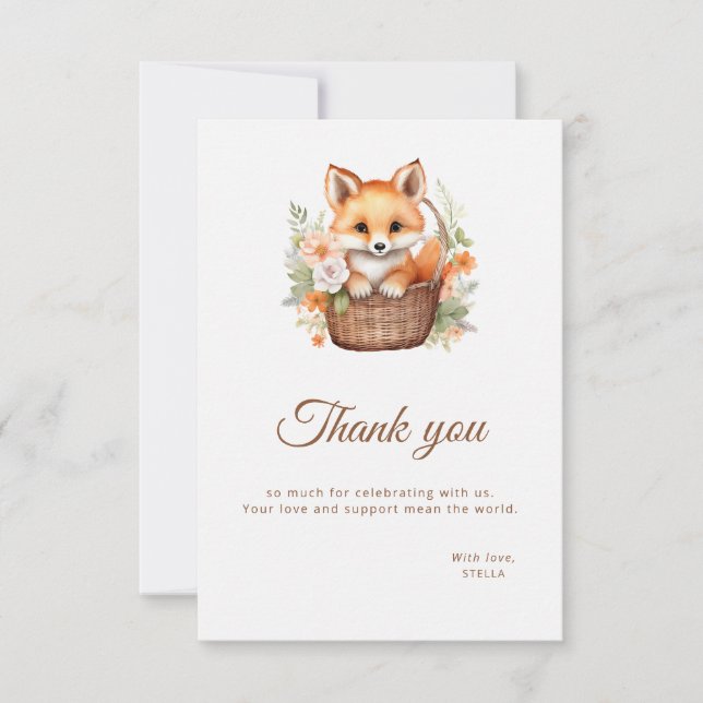 Cartão De Agradecimento Watercolor Woodland Fox Florals Flat (Frente)