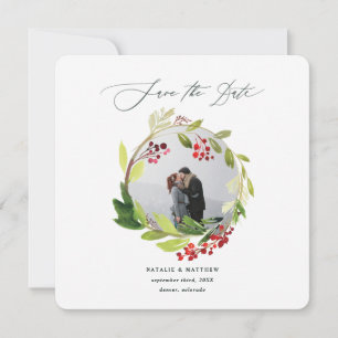 Cartão De Agradecimento Watercolor Wreath Winter Wreath Save date