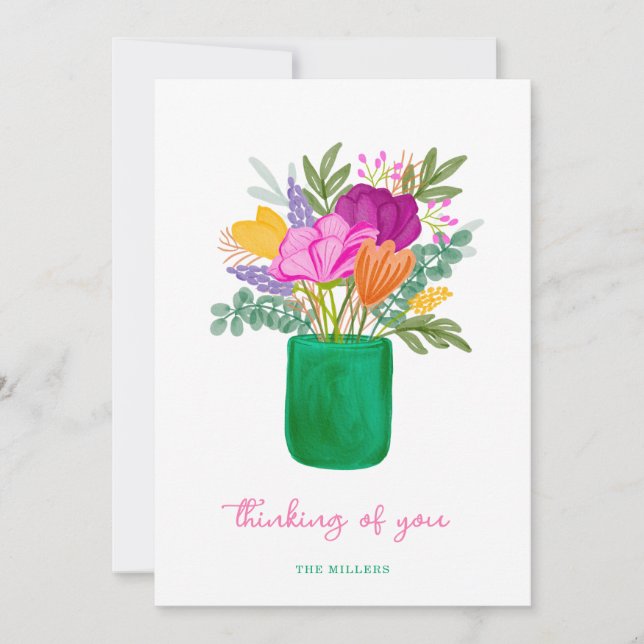 Cartão De Agradecimento Watercolour Floral Bouquet Thinking of You (Frente)