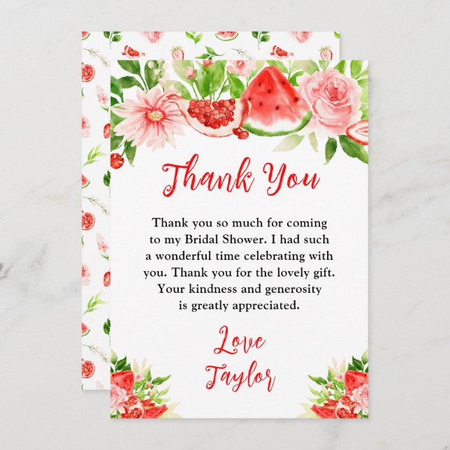 Cartão De Agradecimento Watermelon and Pomegranate Bridal Shower (Frente/Verso)