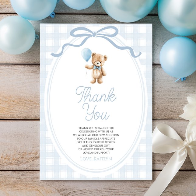 Cartão De Agradecimento We Can Bearly Wait Blue Teddy Bear Baby Shower (Criador carregado)