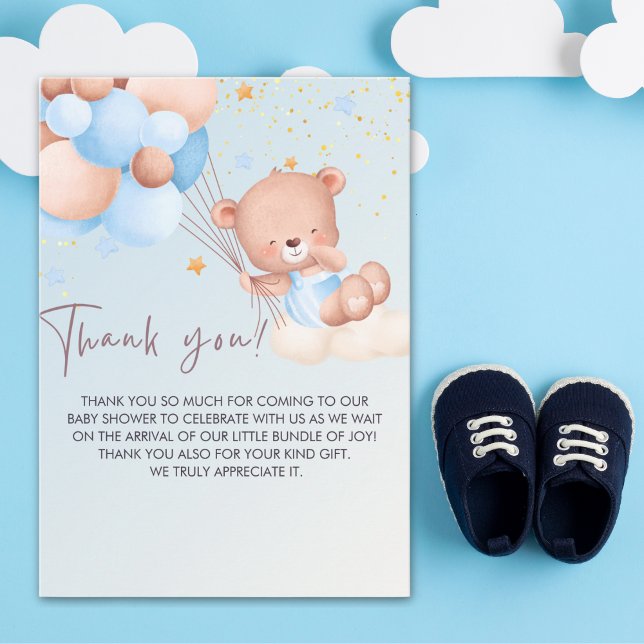 Cartão De Agradecimento We Can Bearly Wait Cute Bear Boy Baby Shower (Criador carregado)
