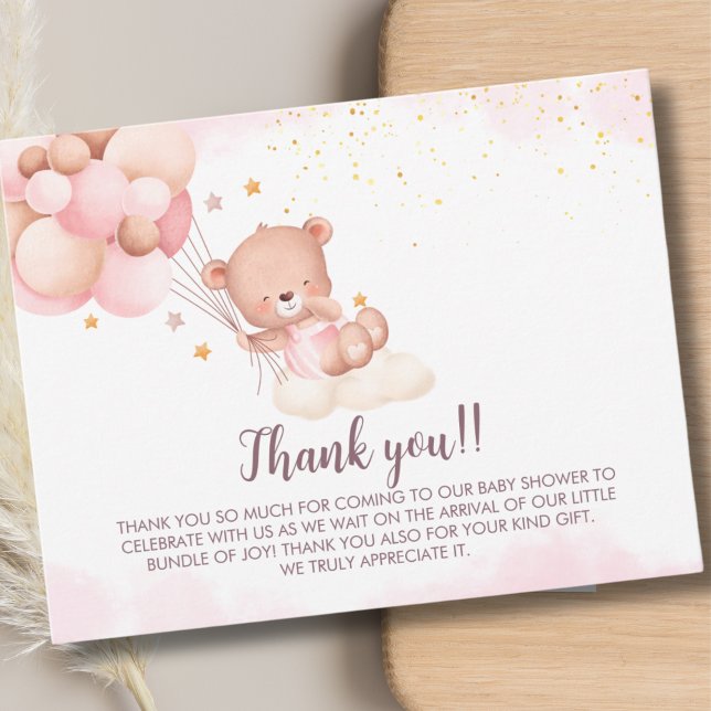 Cartão De Agradecimento We Can Bearly Wait Cute Bear Girl Baby Shower (Criador carregado)