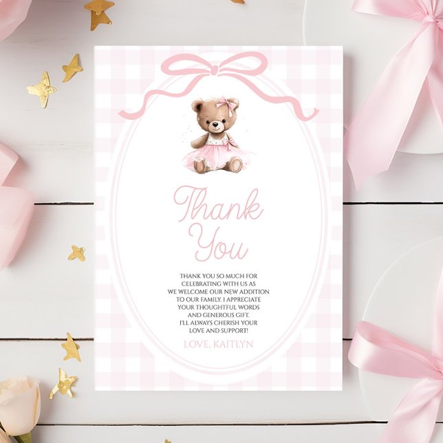 Cartão De Agradecimento We Can Bearly Wait Pink Teddy Bear Baby Shower (Criador carregado)