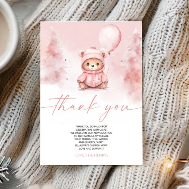 Cartão De Agradecimento We Can Bearly Wait Winter Teddy Bear Baby Shower (Criador carregado)