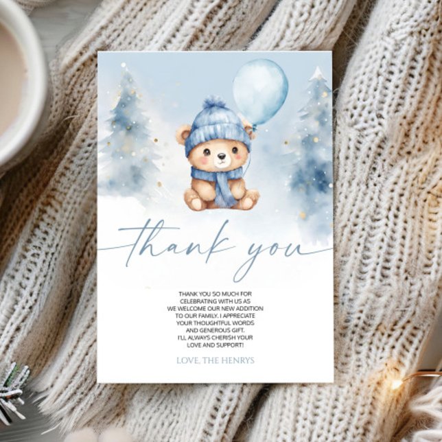 Cartão De Agradecimento We Can Bearly Wait Winter Teddy Bear Baby Shower (Criador carregado)