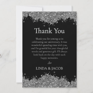 Cartão De Agradecimento Wedding Anniversary Silver Faux Glitter 